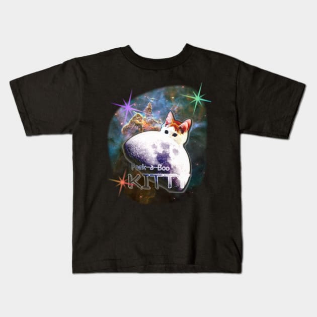 Peek-a-Boo Space Cat Kids T-Shirt by AlondraHanley